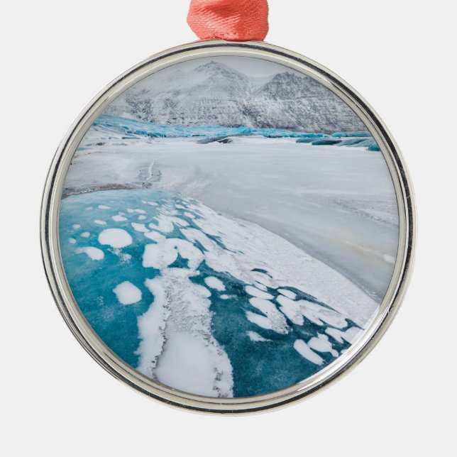 Frozen glacier ice, Iceland Metal Tree Decoration (Front)