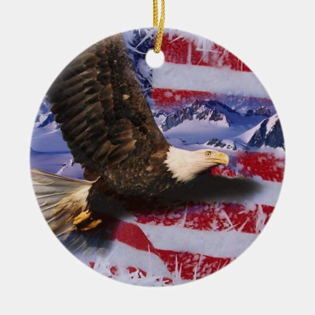 Frozen Glory, Eagle & American Flag Ceramic Tree Decoration (Front)