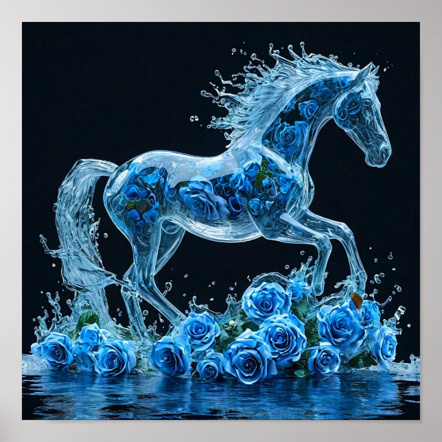 ❄️ Frozen Horse With Blue Roses Fantasy Ice Bloom  Poster (Front)