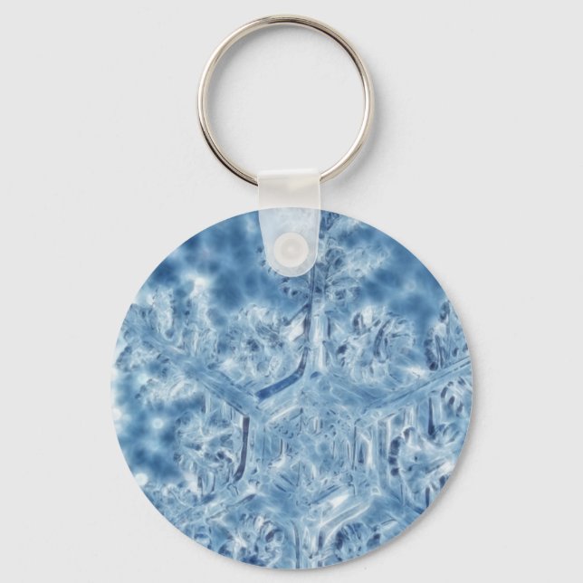 Frozen Ice Crystal Fractal Snowflake Key Ring (Front)