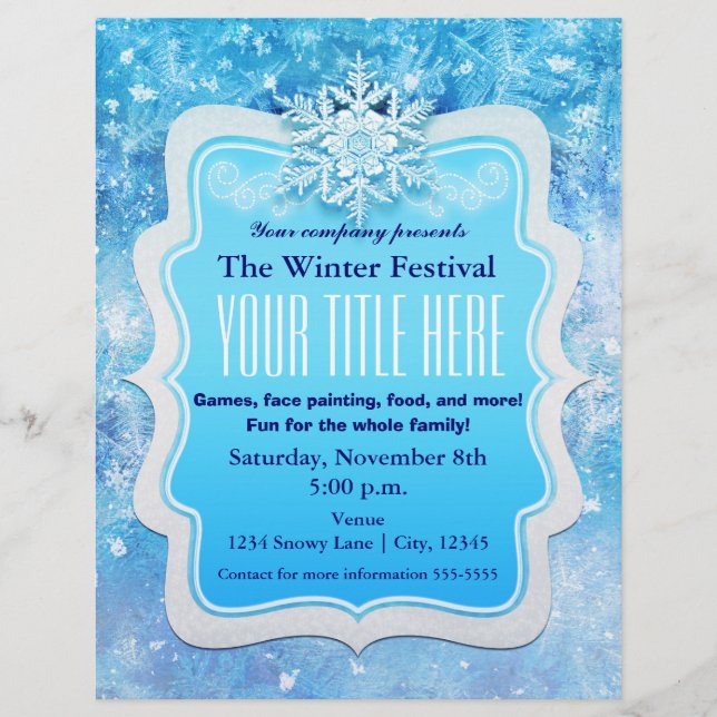 Frozen Ice Snowflakes Winter Event Flyer Poster (Front)