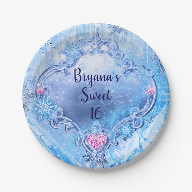 Frozen Ice & Snowflakes Winter Wonderland Party Paper Plate (Front)