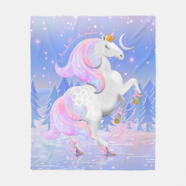 Frozen Lake Blue Unicorn Princess Winter Bedroom  Fleece Blanket (Front)