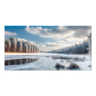 Frozen lake in forest photo print