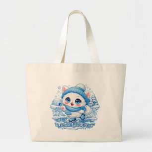 Frozen Lake Kitty – Cute Ice Skating Cat Large Tote Bag
