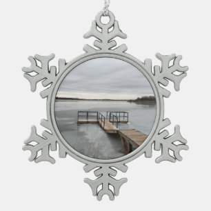 Frozen Lake Snowflake Pewter Christmas Ornament
