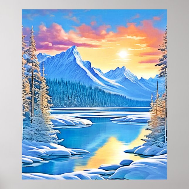 Frozen Lake Sunset Art Poster (Front)