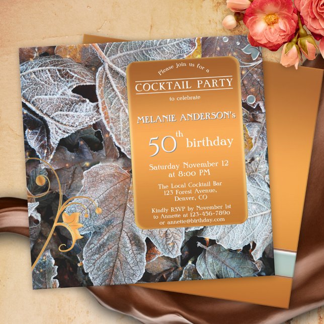 Frozen Leaves Fall Winter Cocktail Party Birthday Invitation (Creator Uploaded)