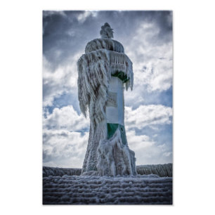 Frozen lighthouse on shore of the Baltic Sea Photo Print