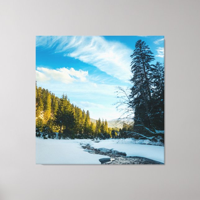 frozen mountain river among the forest in winter canvas print (Front)
