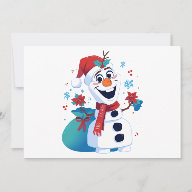 Frozen Olaf - Festive Cartoon Snowman with Red Hat Thank You Card (Front)