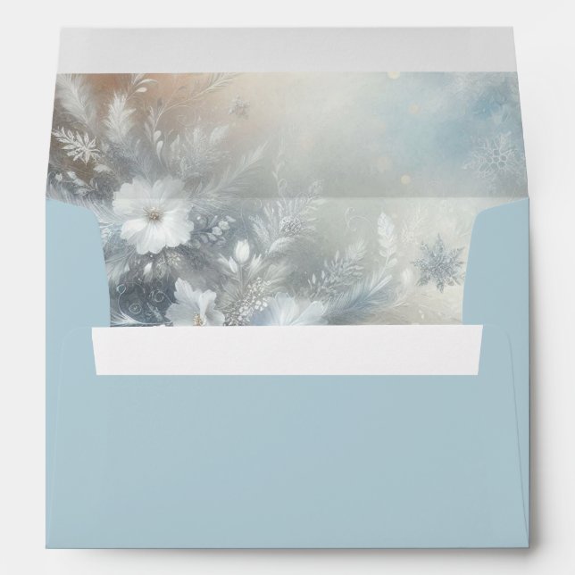 Frozen Petals in a Golden Winter Mist Wedding Envelope (Back (Bottom))