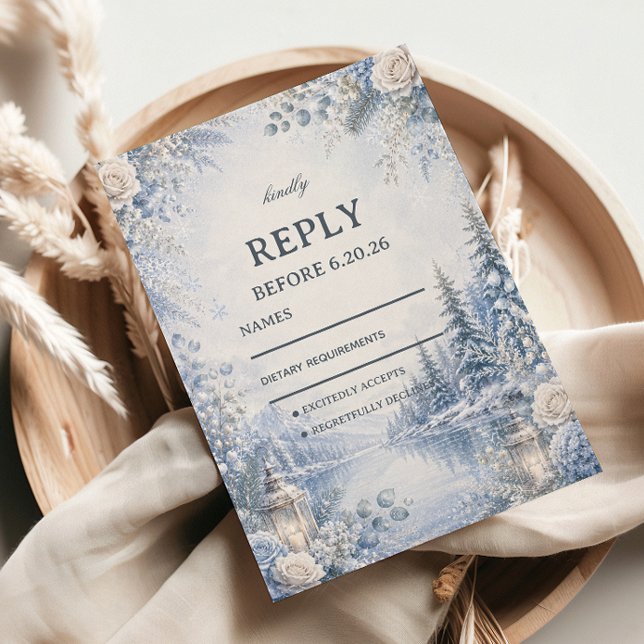 Frozen Reflections Beneath Winter Pines RSVP Card (Creator Uploaded)