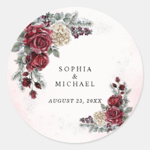 Frozen Roses Winter Wedding Classic Round Sticker