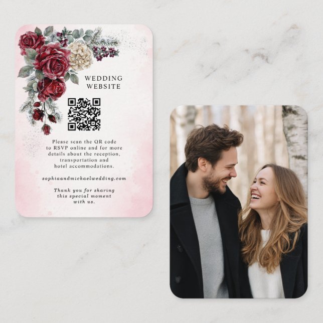 Frozen Roses Winter Wedding Enclosure Card (Front/Back)