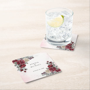 Frozen Roses Winter Wedding Square Paper Coaster