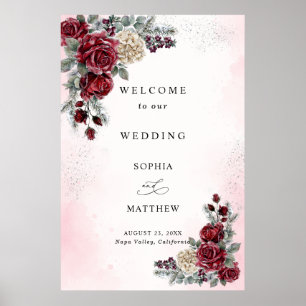 Frozen Roses Winter Wedding Welcome Poster