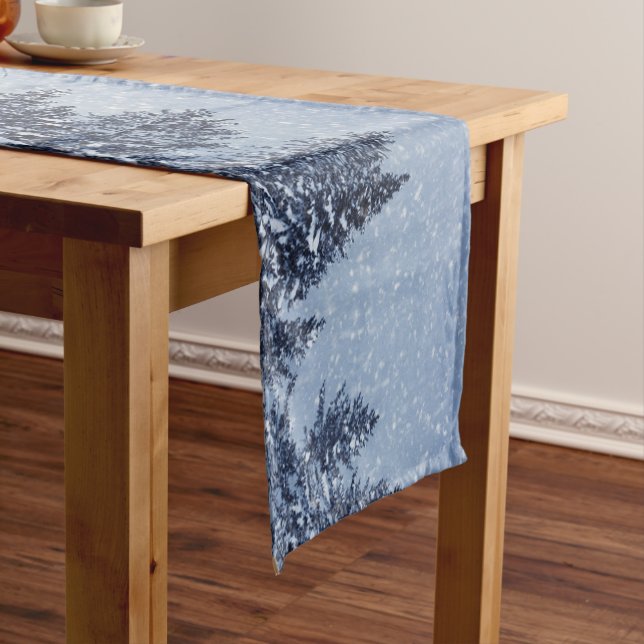 Frozen Snow Winter Forest Scene Short Table Runner (In Situ)