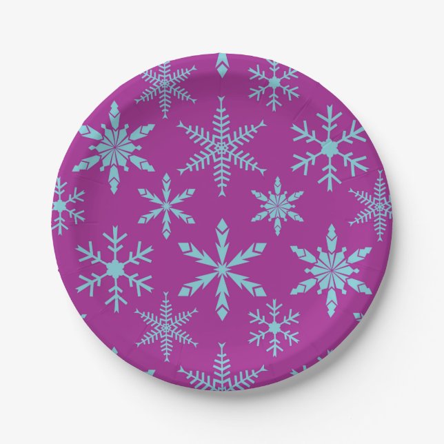 Frozen Snowflakes Holiday Paper Plates (Front)