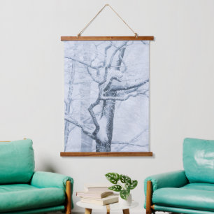 Frozen snowy tree hanging tapestry
