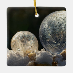 Frozen Soap Bubbles Ice Crystal Cool Winter Photo Ceramic Tree Decoration