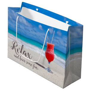 Frozen Strawberry Daiquiri on Blue Sky Sandy Beach Large Gift Bag