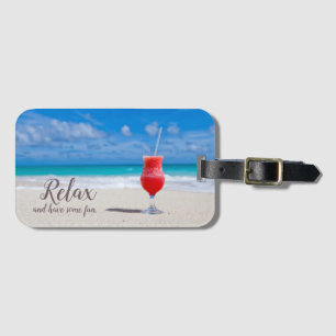Frozen Strawberry Daiquiri, Sandy Beach, Blue Sky Luggage Tag