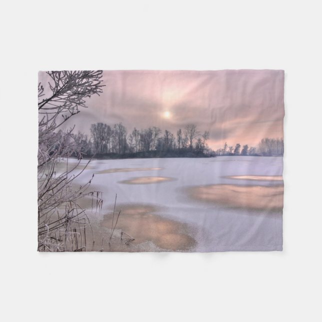 Frozen Surface | Po River, Piedmont, Italy Fleece Blanket (Front (Horizontal))
