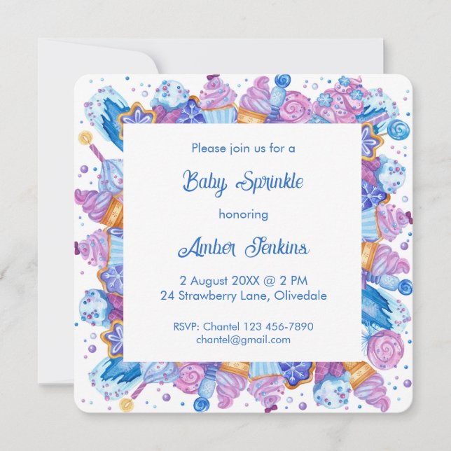Frozen Treats Blue Baby Sprinkle Invitation (Front)