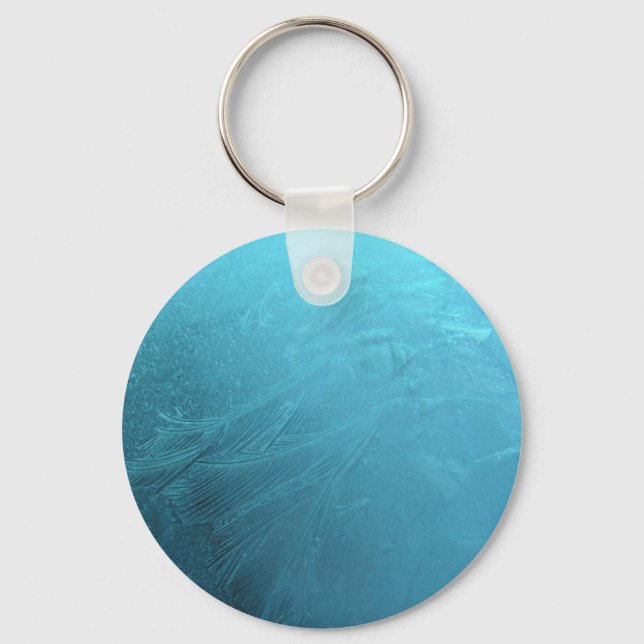 Frozen Water Ice Blue Frost Chic Winter Metallic Key Ring (Front)