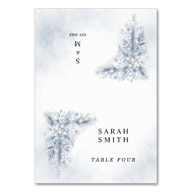 Frozen White Berries Winter Wedding Place Cards (Front)