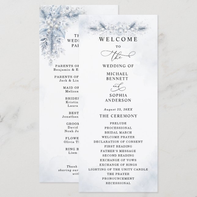 Frozen White Berries Winter Wedding Program Programme (Front/Back)