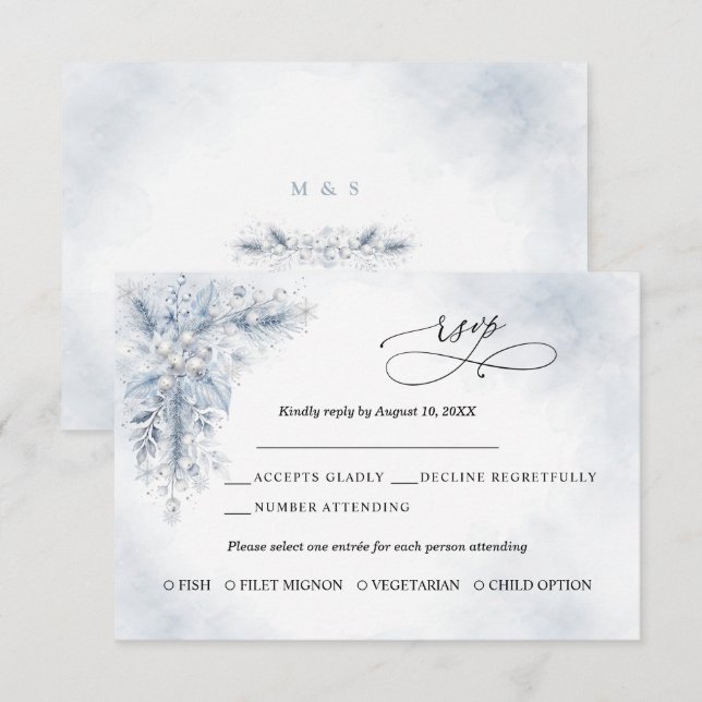 Frozen White Berries Winter Wedding RSVP card  (Front/Back)