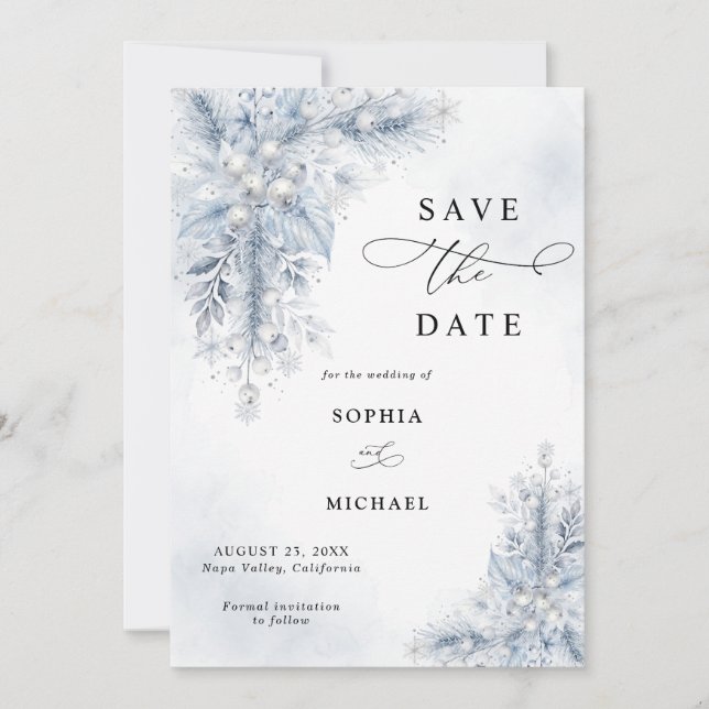Frozen White Berries Winter Wedding Save The Date Invitation (Front)