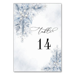 Frozen White Berries Winter Wedding Table Number