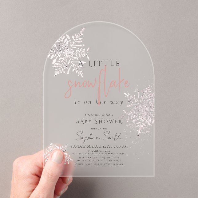 Frozen Winter Pink Snowflake Girl Baby Shower Acrylic Invitations (Insitu (Handheld))
