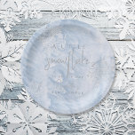 Frozen Winter Silver Snowflake Blue Baby Shower Paper Plate<br><div class="desc">This frozen winter "a little snowflake is on his way" boy baby shower paper plate features faux/fake silver snowflakes on a light blue background in watercolor. Personalise it for your needs. You can find matching products at my store.</div>