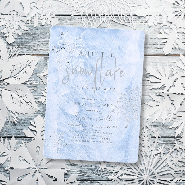 Frozen Winter Silver Snowflake Boy Baby Shower Invitation (Creator Uploaded)