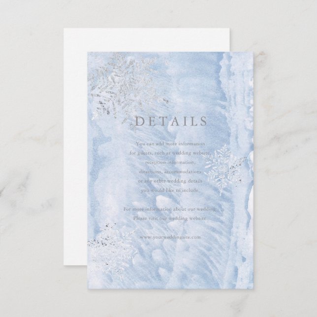 Frozen Winter Silver Snowflakes Details Card (Front/Back)
