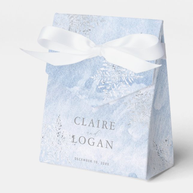 Frozen Winter Silver Snowflakes Wedding Favour Box (Front Side)
