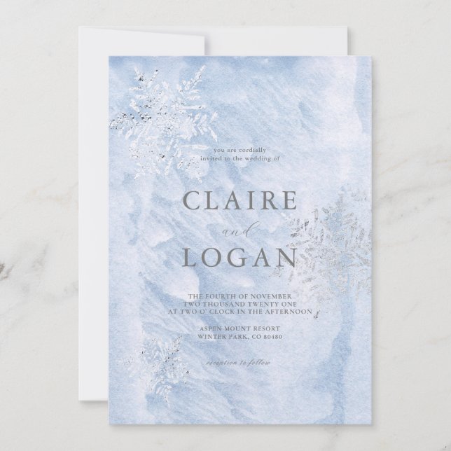 Frozen Winter Silver Snowflakes Wedding Invitation (Front)