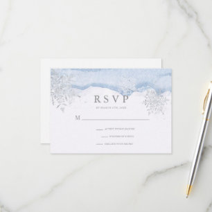 Frozen Winter Silver Snowflakes Wedding RSVP Card