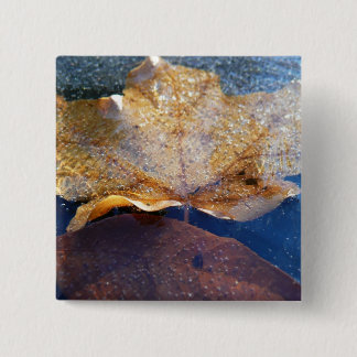 Frozen Yellow Maple Leaf Autumn Nature 15 Cm Square Badge
