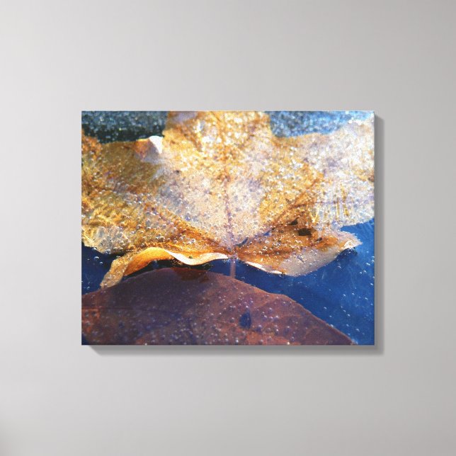 Frozen Yellow Maple Leaf Autumn Nature Canvas Print (Front)