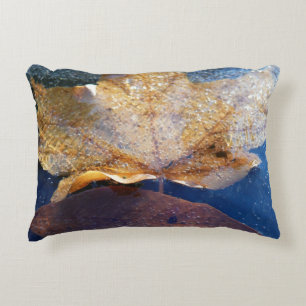 Frozen Yellow Maple Leaf Autumn Nature Decorative Cushion