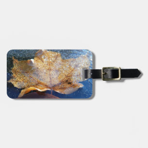 Frozen Yellow Maple Leaf Autumn Nature Luggage Tag