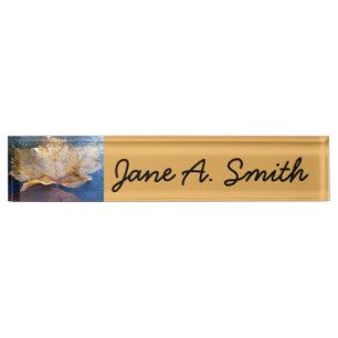 Frozen Yellow Maple Leaf Autumn Nature Nameplate