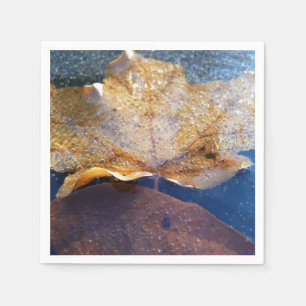 Frozen Yellow Maple Leaf Autumn Nature Napkin