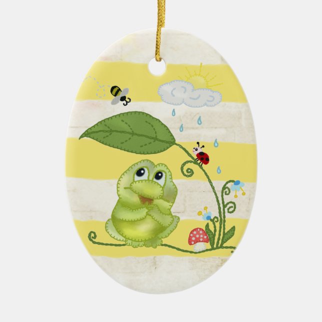 Frühling mit Frosch Keramik Ornament (Front)