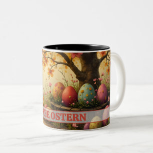 Frühlingsblütenzauber mit Ostereierpracht Two-Tone Coffee Mug